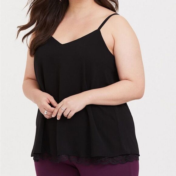 Torrid Georgette Lace Hem Black Cami Tank Blouse Career Sz 3X - Picture 1 of 3